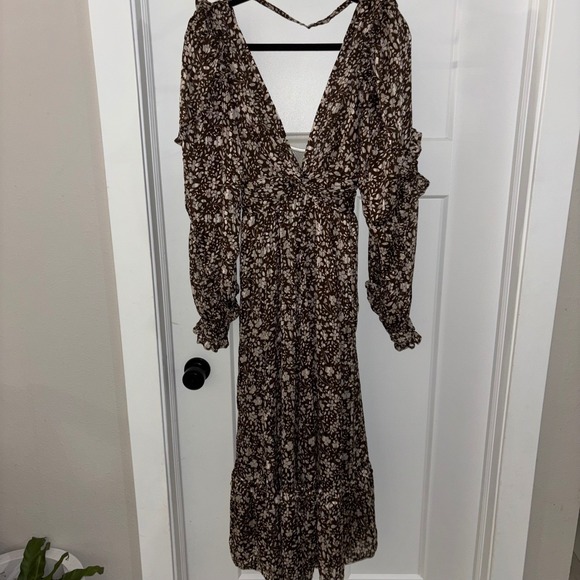Sabina Musayev Large Legend Dress Brown Floral Ruffle Tiered Midi Boho Read - Picture 8 of 15
